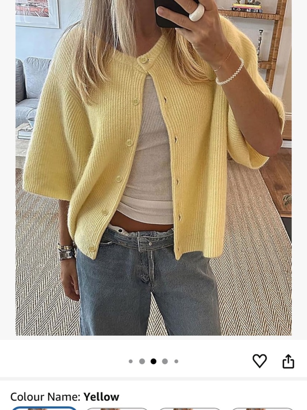 Light Yellow Short-Sleeve Knit Cardigan